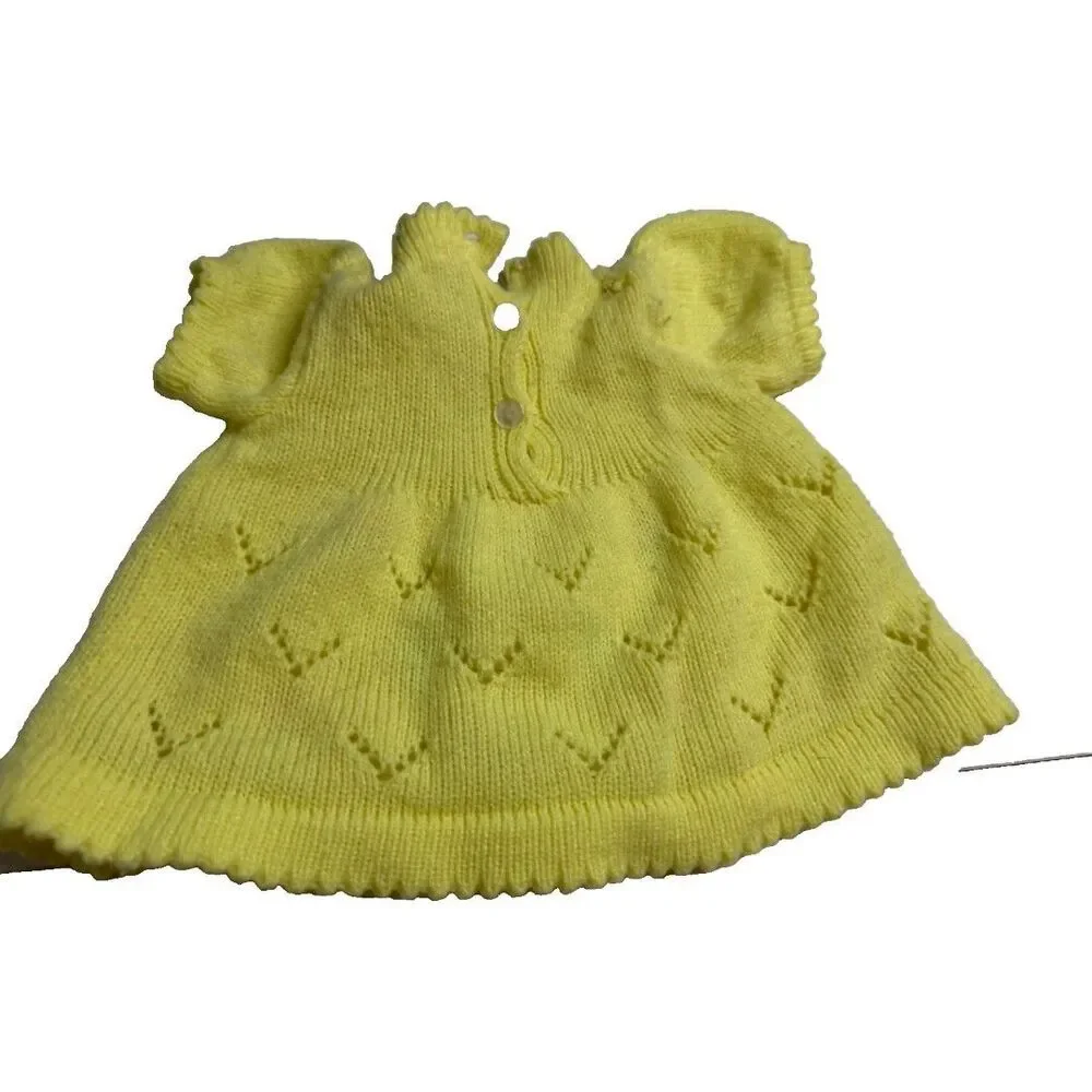 Vintage Handmade Yellow Crochet Baby Flowers Dress 3-6 Months